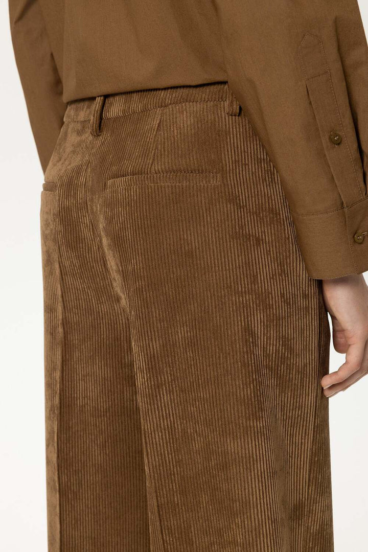 Luisa Cerano Wide Leg Corduroy Pantalon – Bruin-90% polyester, 8% polyamide, 2% elastaan -DAMES BROEKEN-Bruin