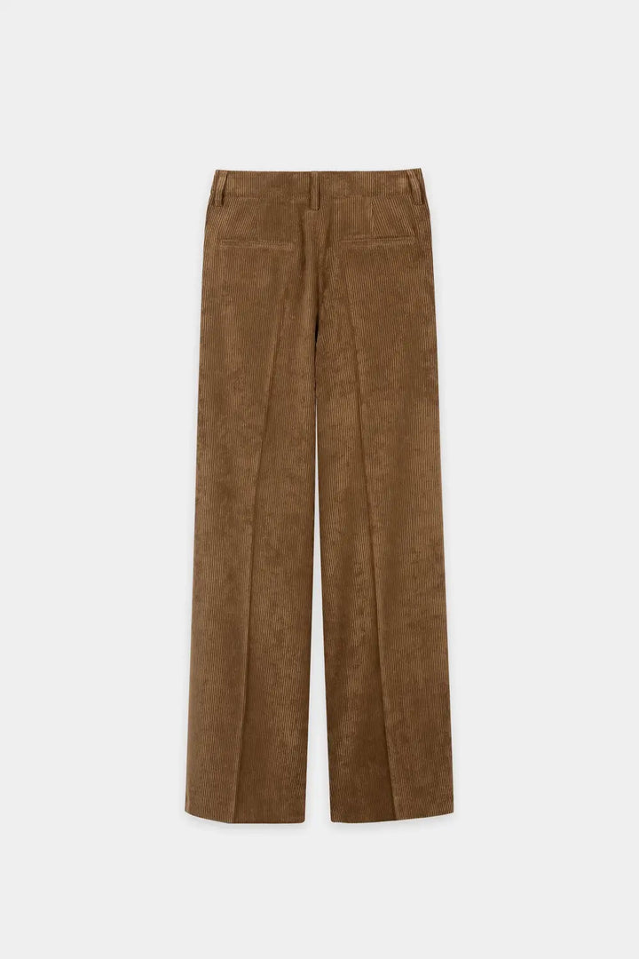 Luisa Cerano Wide Leg Corduroy Pantalon – Bruin-90% polyester, 8% polyamide, 2% elastaan -DAMES BROEKEN-Bruin