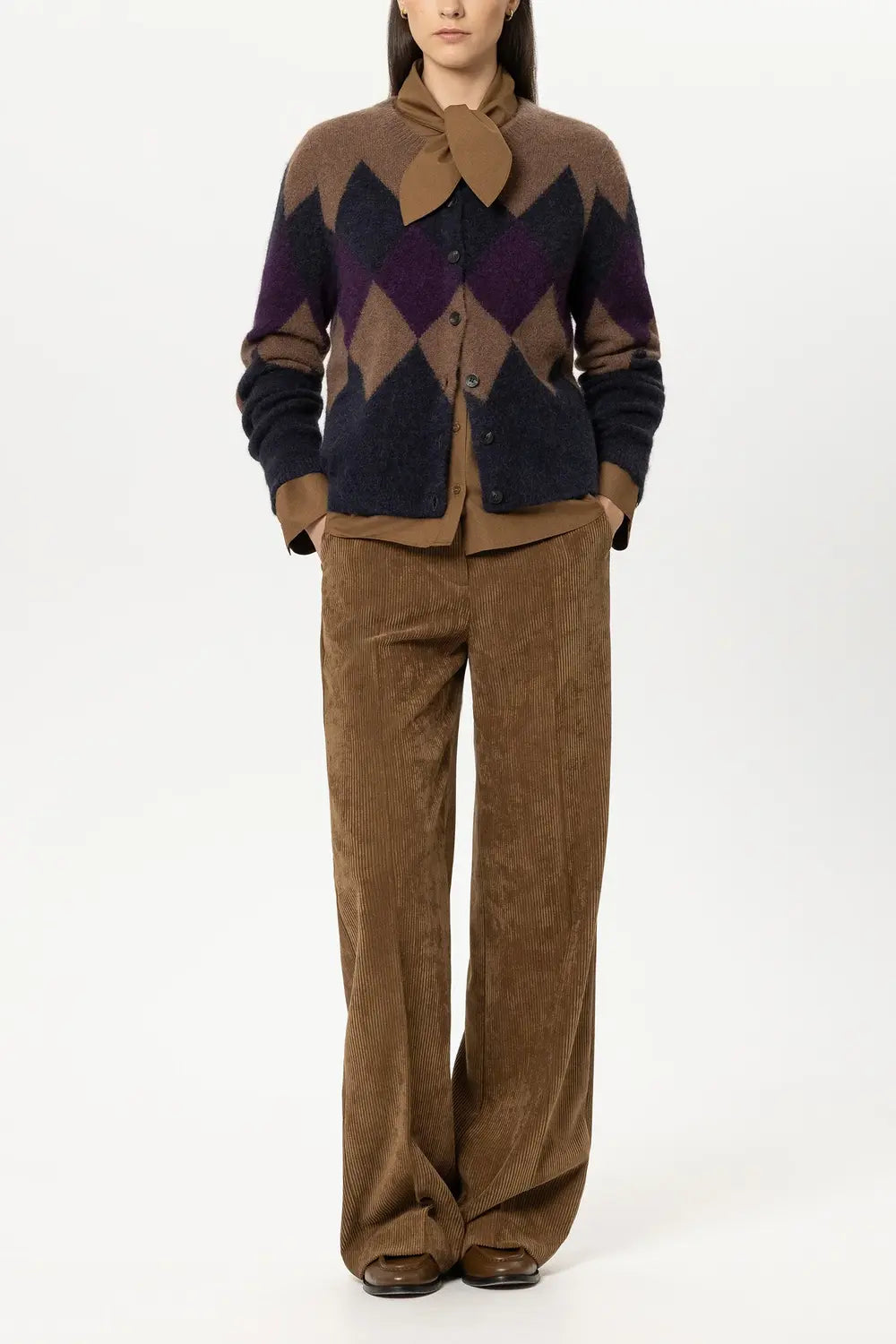 Luisa Cerano Wide Leg Corduroy Pantalon – Bruin-90% polyester, 8% polyamide, 2% elastaan -DAMES BROEKEN-Bruin