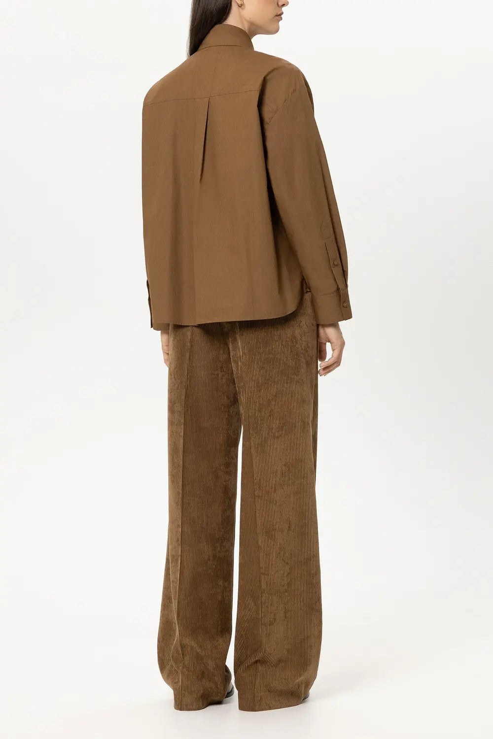 Luisa Cerano Wide Leg Corduroy Pantalon – Bruin-90% polyester, 8% polyamide, 2% elastaan -DAMES BROEKEN-Bruin