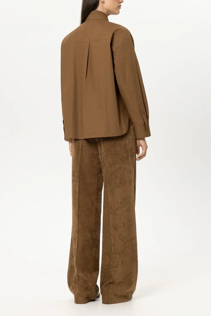 Luisa Cerano Wide Leg Corduroy Pantalon – Bruin-90% polyester, 8% polyamide, 2% elastaan -DAMES BROEKEN-Bruin