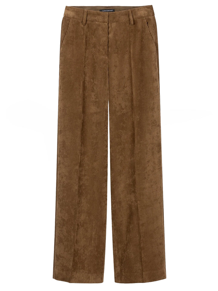 Luisa Cerano Wide Leg Corduroy Pantalon – Bruin-90% polyester, 8% polyamide, 2% elastaan -DAMES BROEKEN-Bruin