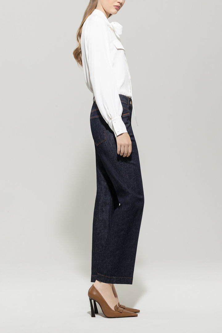 Luisa Cerano Wide Leg Jeans – Blauw-90% cotton, 8% elastomultiester, 2% elastane-DAMES BROEKEN-Blauw