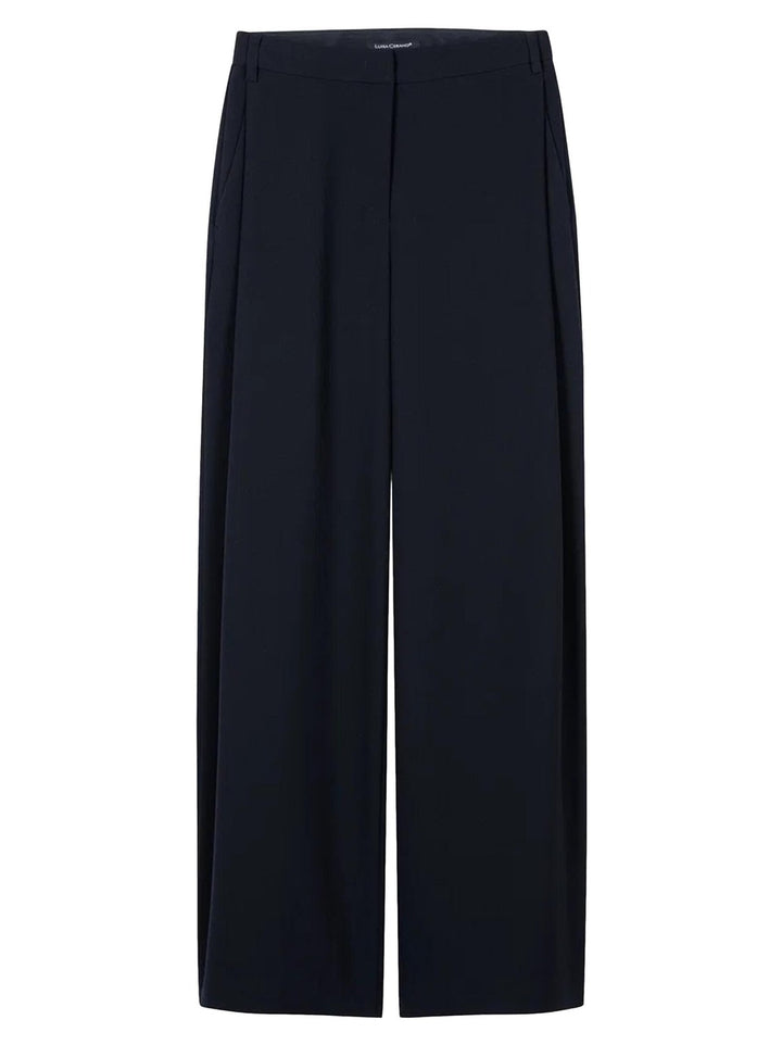 Luisa Cerano Wide Leg Pantalon – Blauw-92% polyester, 8% elastaan-DAMES BROEKEN-Blauw