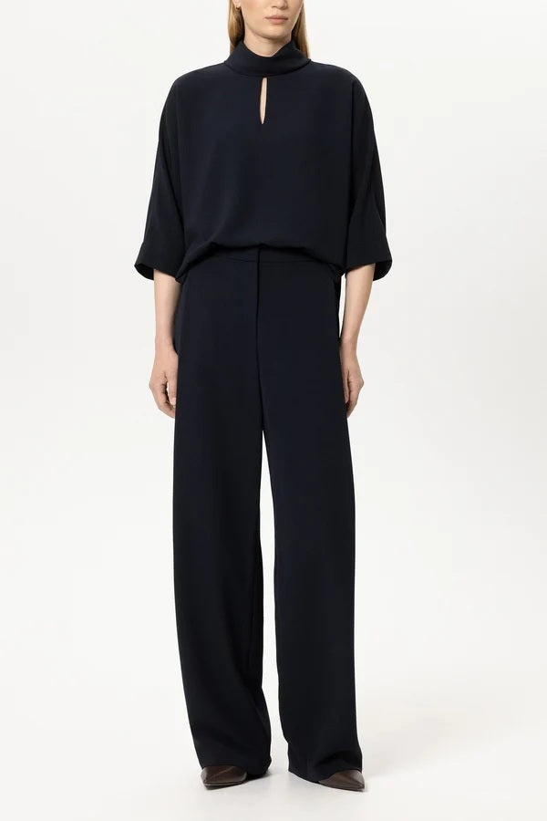 Luisa Cerano Wide Leg Pantalon – Blauw-92% polyester, 8% elastaan-DAMES BROEKEN-Blauw