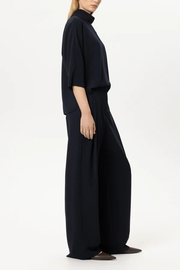 Luisa Cerano Wide Leg Pantalon – Blauw-92% polyester, 8% elastaan-DAMES BROEKEN-Blauw