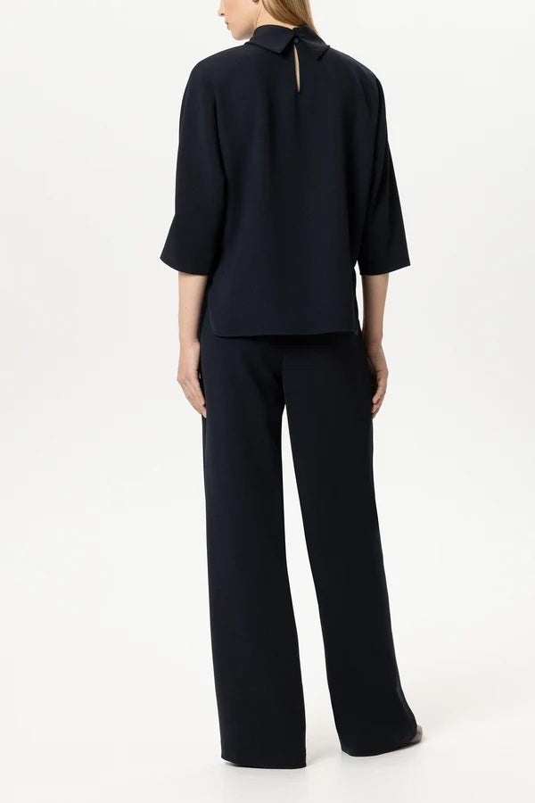 Luisa Cerano Wide Leg Pantalon – Blauw-92% polyester, 8% elastaan-DAMES BROEKEN-Blauw