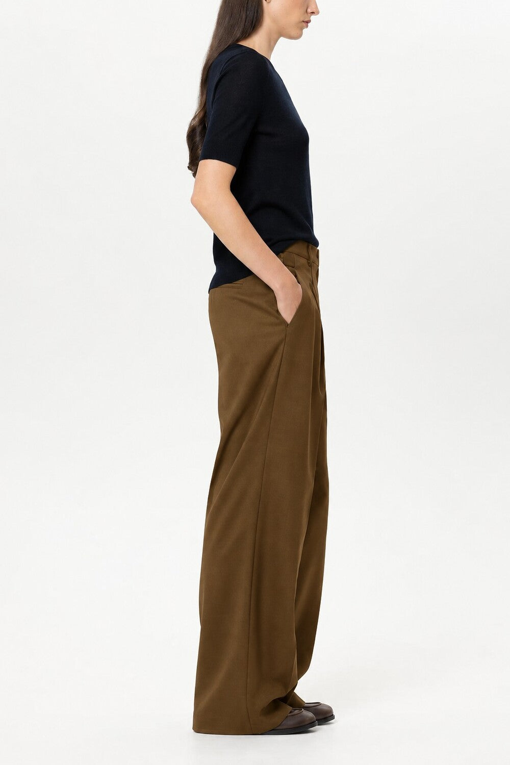 Luisa Cerano Wide Leg Pantalon – Bruin-53% polyester, 43% wol, 4% elastaan-DAMES BROEKEN-Bruin