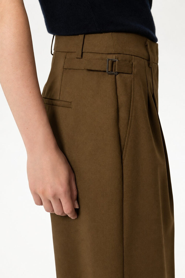 Luisa Cerano Wide Leg Pantalon – Bruin-53% polyester, 43% wol, 4% elastaan-DAMES BROEKEN-Bruin
