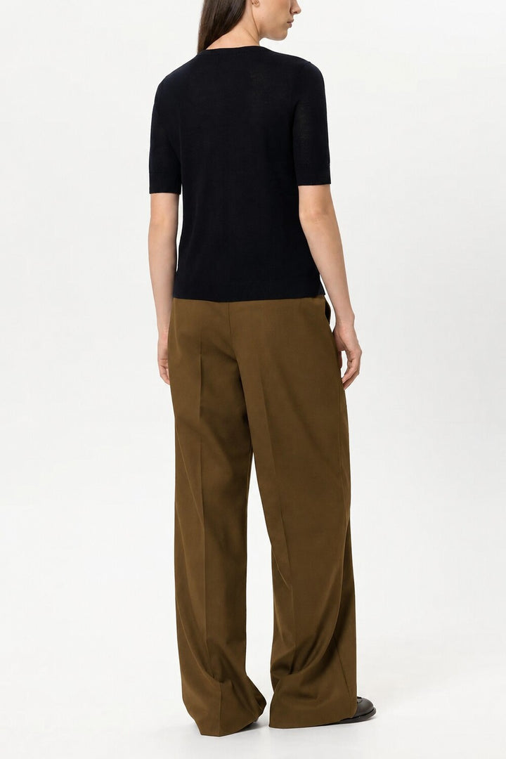 Luisa Cerano Wide Leg Pantalon – Bruin-53% polyester, 43% wol, 4% elastaan-DAMES BROEKEN-Bruin
