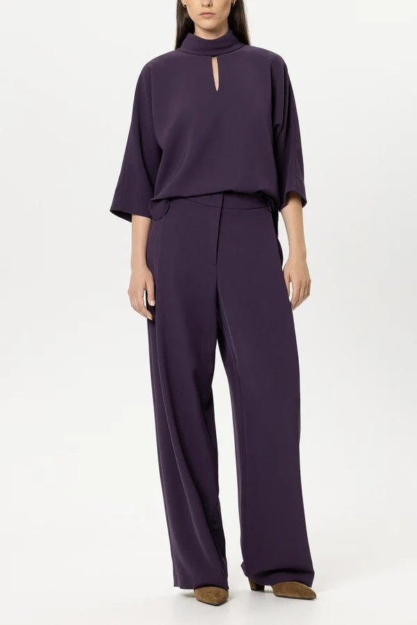 Luisa Cerano Wide Leg Pantalon – Paars-92% polyester, 8% elastaan-DAMES BROEKEN-Paars