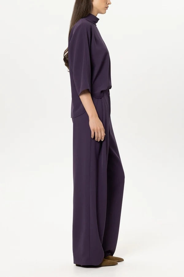 Luisa Cerano Wide Leg Pantalon – Paars-92% polyester, 8% elastaan-DAMES BROEKEN-Paars