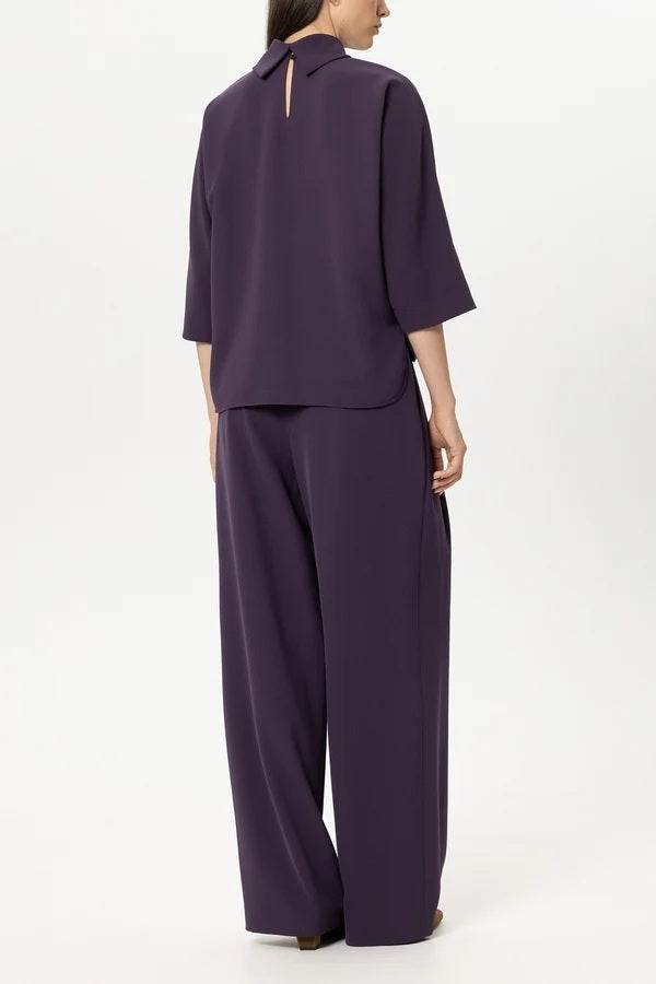 Luisa Cerano Wide Leg Pantalon – Paars-92% polyester, 8% elastaan-DAMES BROEKEN-Paars