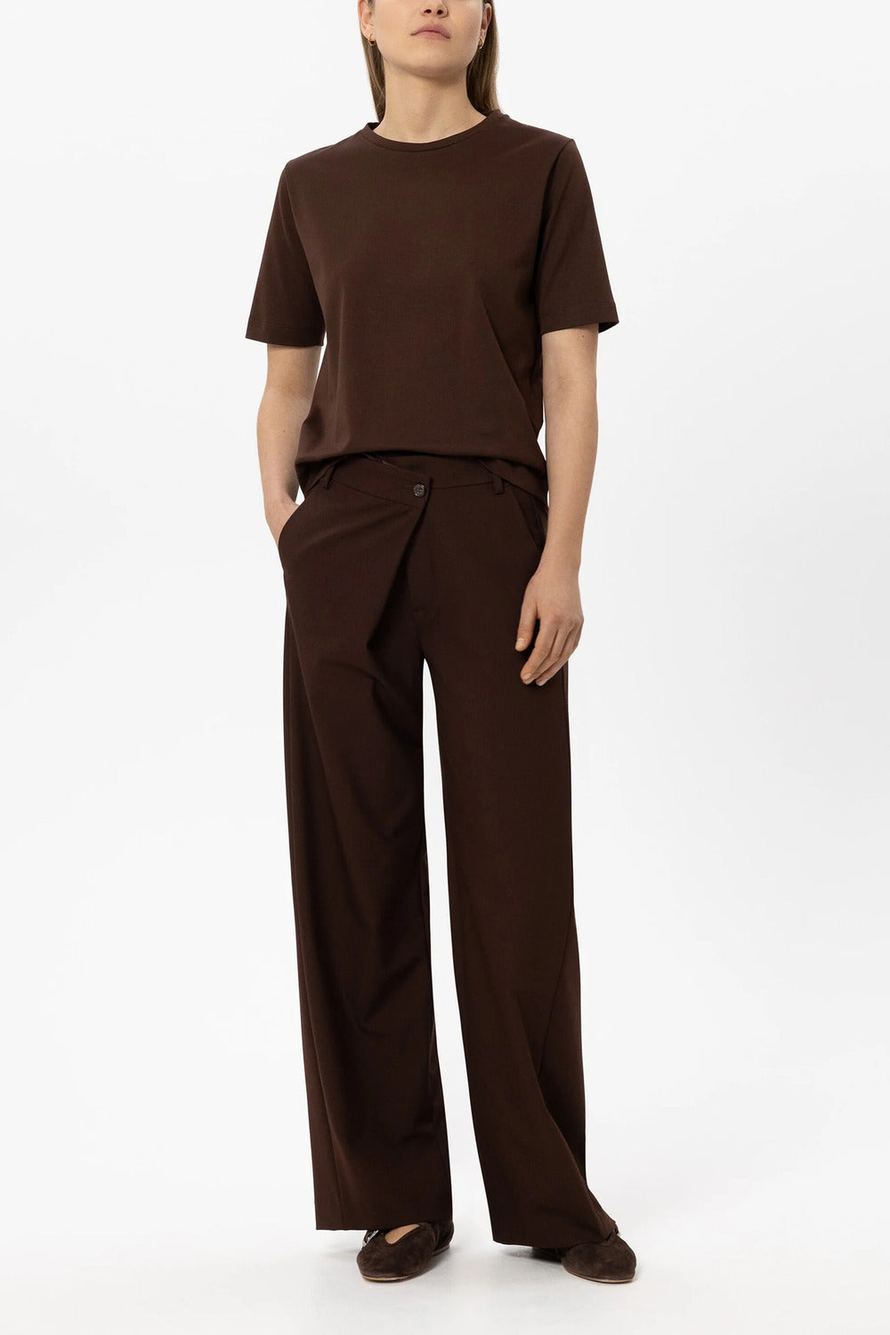 Luisa Cerano Wideleg Pantalon – Bruin-67% polyester, 29% viscose, 4% elastaan-DAMES BROEKEN-Bruin