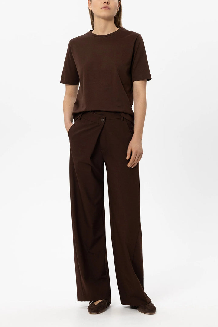 Luisa Cerano Wideleg Pantalon – Bruin-67% polyester, 29% viscose, 4% elastaan-DAMES BROEKEN-Bruin