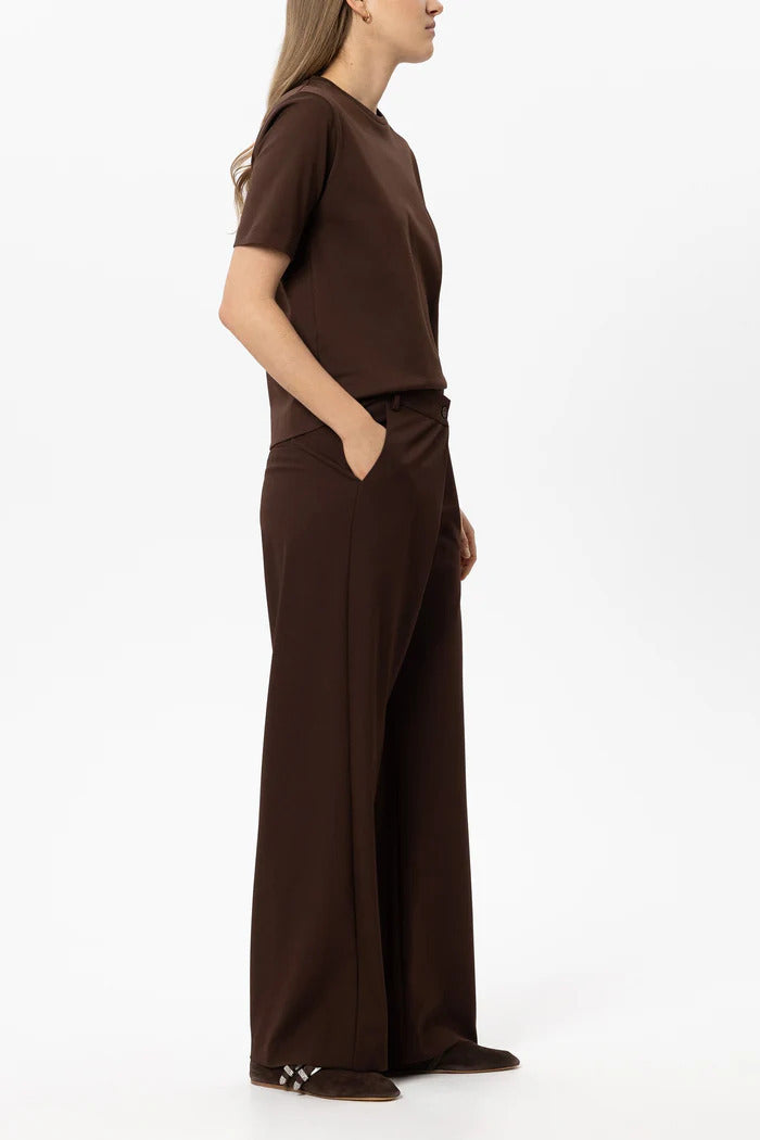 Luisa Cerano Wideleg Pantalon – Bruin-67% polyester, 29% viscose, 4% elastaan-DAMES BROEKEN-Bruin