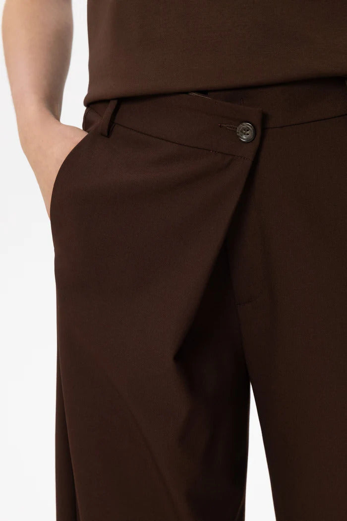 Luisa Cerano Wideleg Pantalon – Bruin-67% polyester, 29% viscose, 4% elastaan-DAMES BROEKEN-Bruin