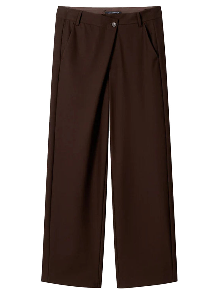 Luisa Cerano Wideleg Pantalon – Bruin-67% polyester, 29% viscose, 4% elastaan-DAMES BROEKEN-Bruin