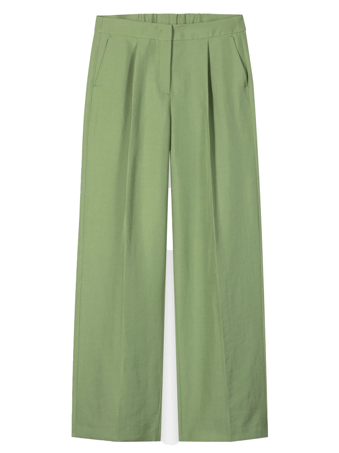 Luisa Cerano Wijde broek Linnen – Groen-59% polyester, 41% linnen-DAMES BROEKEN-Groen