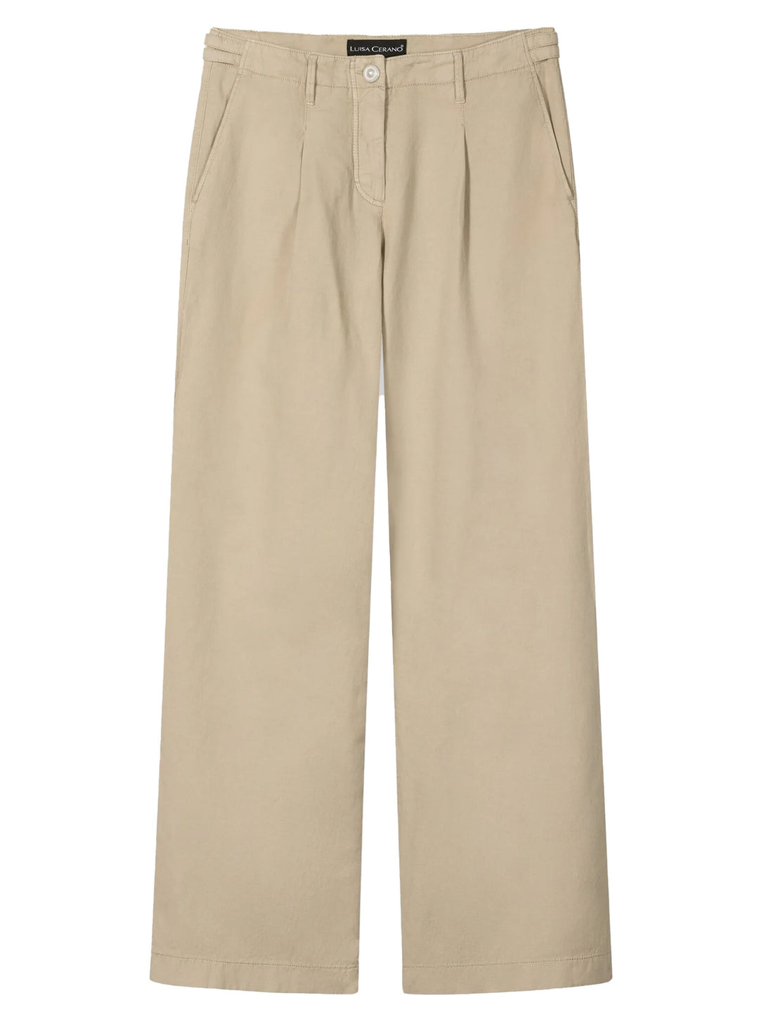 Luisa Cerano Wijde pantalon Linnen – Beige-49% katoen, 31% linnen, 19% lyocell, 1% elastaan-DAMES BROEKEN-Beige