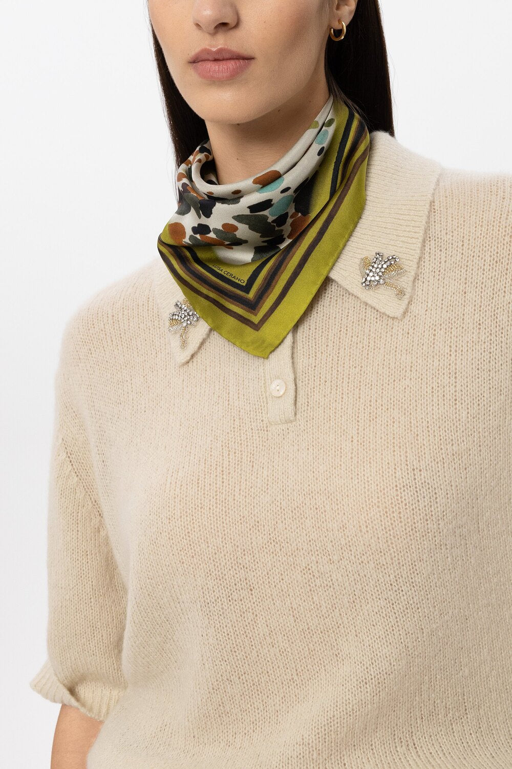 Luisa Cerano Zijden shawl met print – Groen-100% zijde-DAMES ACCESSOIRES-Groen