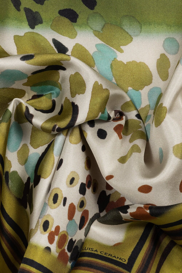 Luisa Cerano Zijden shawl met print – Groen-100% zijde-DAMES ACCESSOIRES-Groen