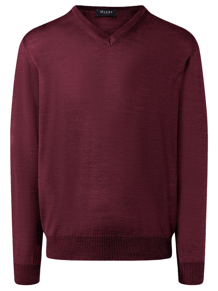 MAERZ 490400 V-hals Trui – Bordeaux-100% wol-HEREN TRUIEN & VESTEN-Rood
