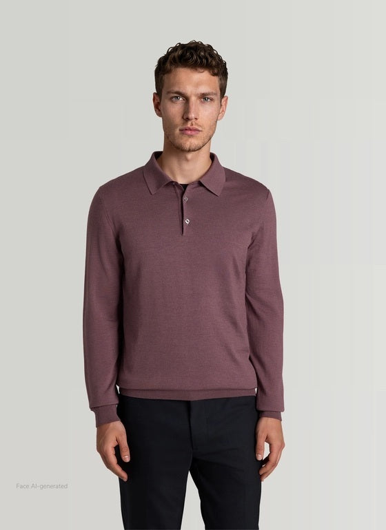 MAERZ Luxury Wool Polo Trui – Paars-70% wol, 20% zijde, 10% kasjmier-HEREN POLO'S & T-SHIRTS-Paars