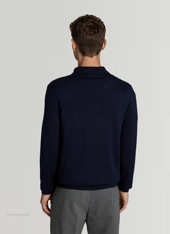 MAERZ Merino Cashmere Polo Trui – Blauw-70% wol, 20% zijde, 10% kasjmier-HEREN POLO'S & T-SHIRTS-Blauw