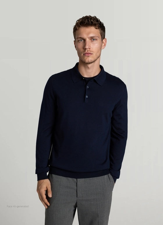 MAERZ Merino Cashmere Polo Trui – Blauw-70% wol, 20% zijde, 10% kasjmier-HEREN POLO'S & T-SHIRTS-Blauw