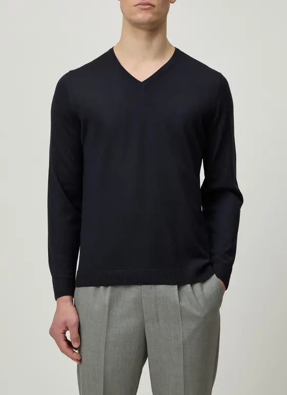 Maerz Merino V‑Hals Trui – Blauw-100% merino wol-HEREN TRUIEN & VESTEN-Blauw