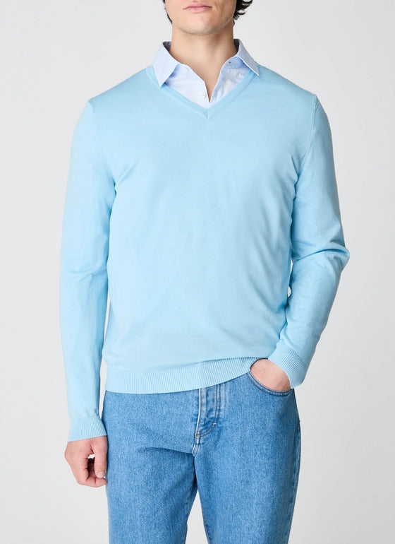 MAERZ Trui V‑Hals – Blauw-100% merino wol-HEREN TRUIEN & VESTEN-Blauw