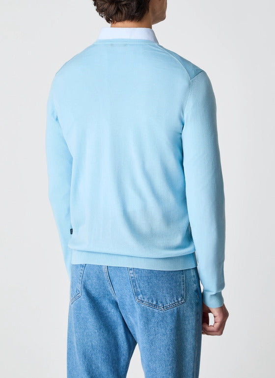 MAERZ Trui V‑Hals – Blauw-100% merino wol-HEREN TRUIEN & VESTEN-Blauw