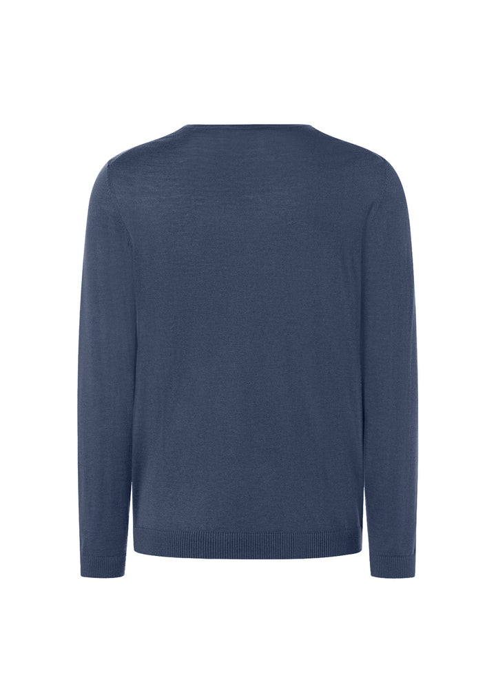 MAERZ Trui V‑Hals – Blauw-100% merino wol-HEREN TRUIEN & VESTEN-Blauw