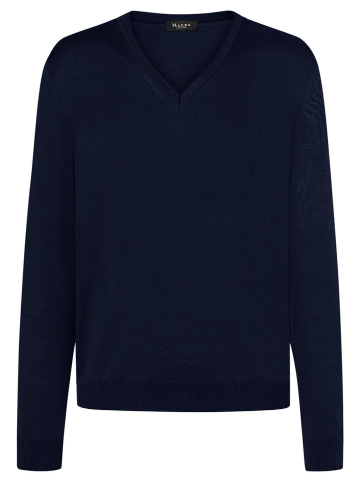 Maerz V Hals Trui – Blauw-100% wol-HEREN TRUIEN & VESTEN-Blauw