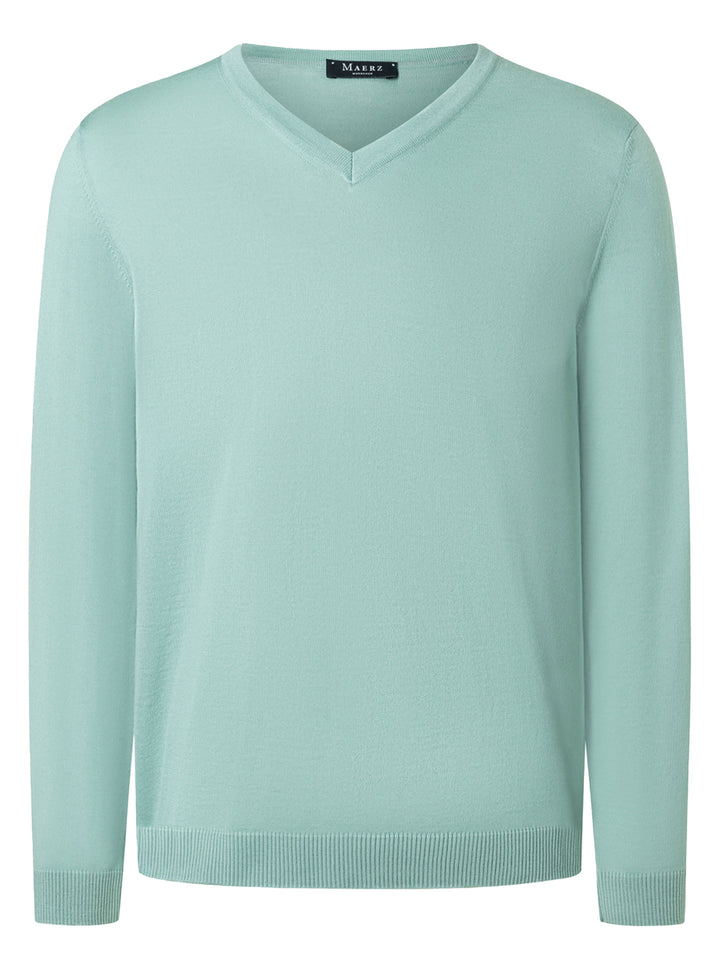 MAERZ v-hals trui merinowol-100% wol-HEREN TRUIEN & VESTEN-Groen