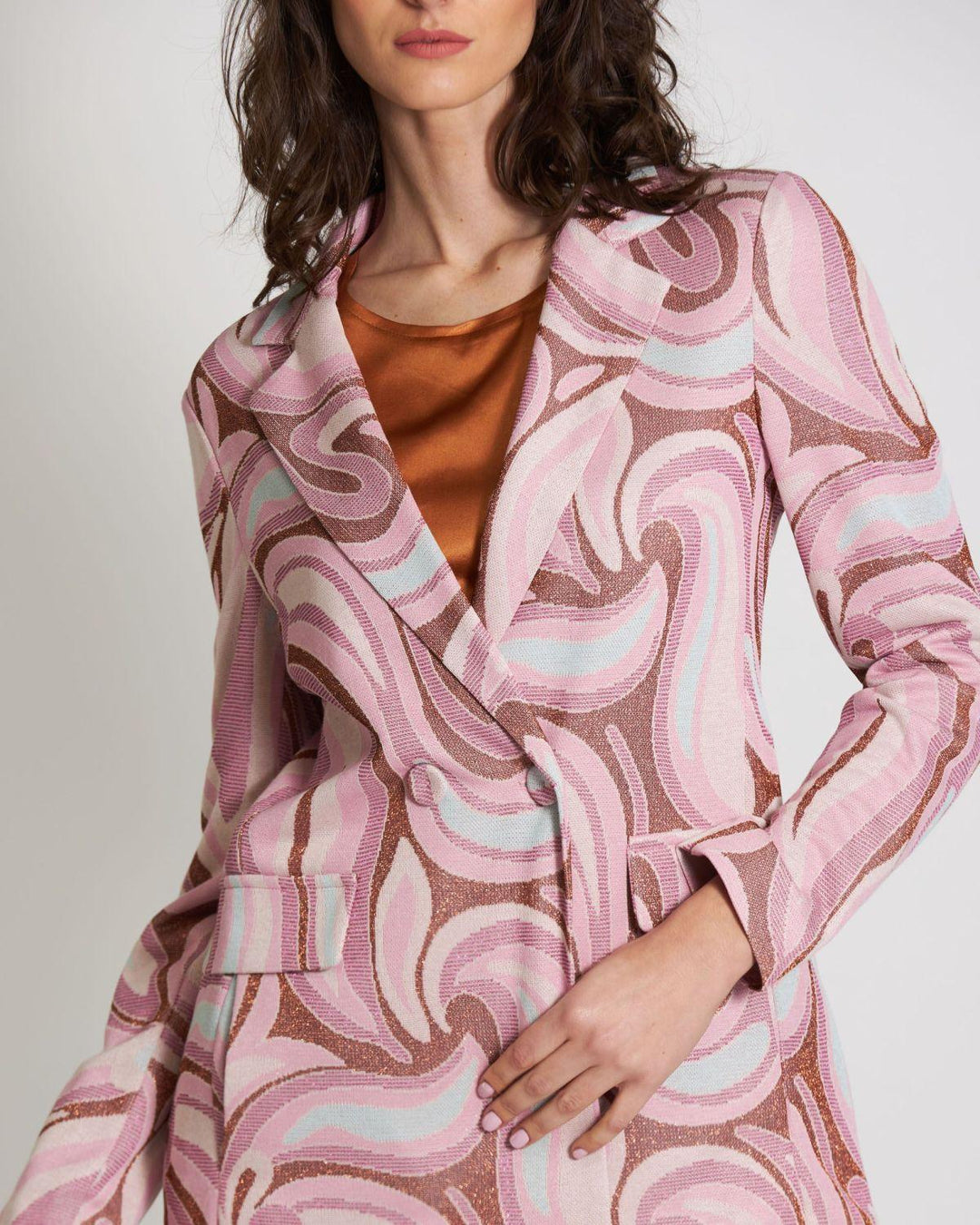 Maliparmi CALENDULA blazer-87% viskose, 7% polyamide, 6% metaal-DAMES BLAZERS & GILETS-Roze