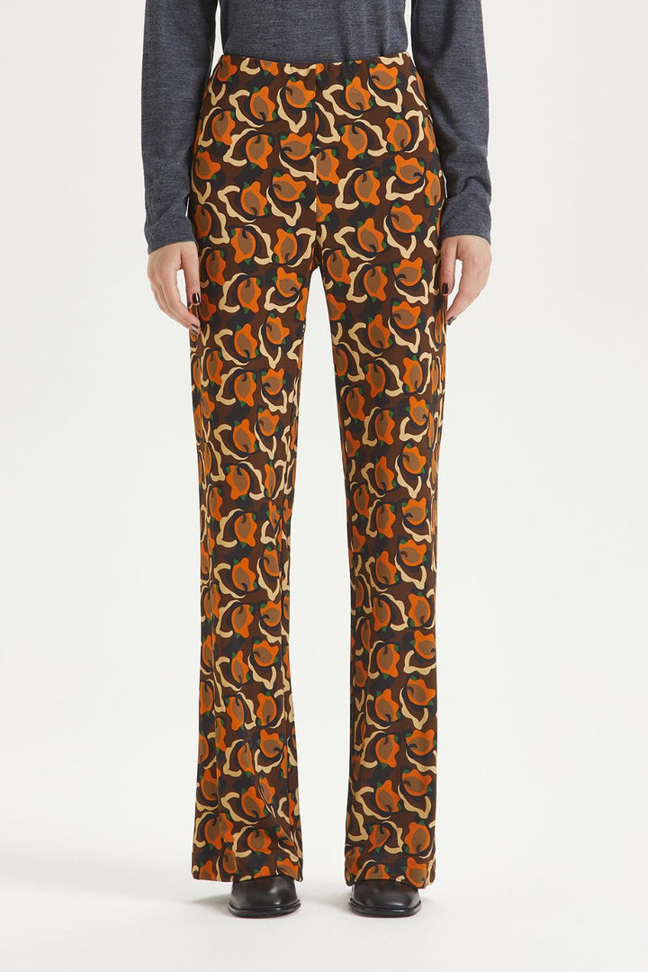 Maliparmi CAMOLEAVES pantalon-92% viskose, 8% elasthaan-DAMES BROEKEN-Bruin