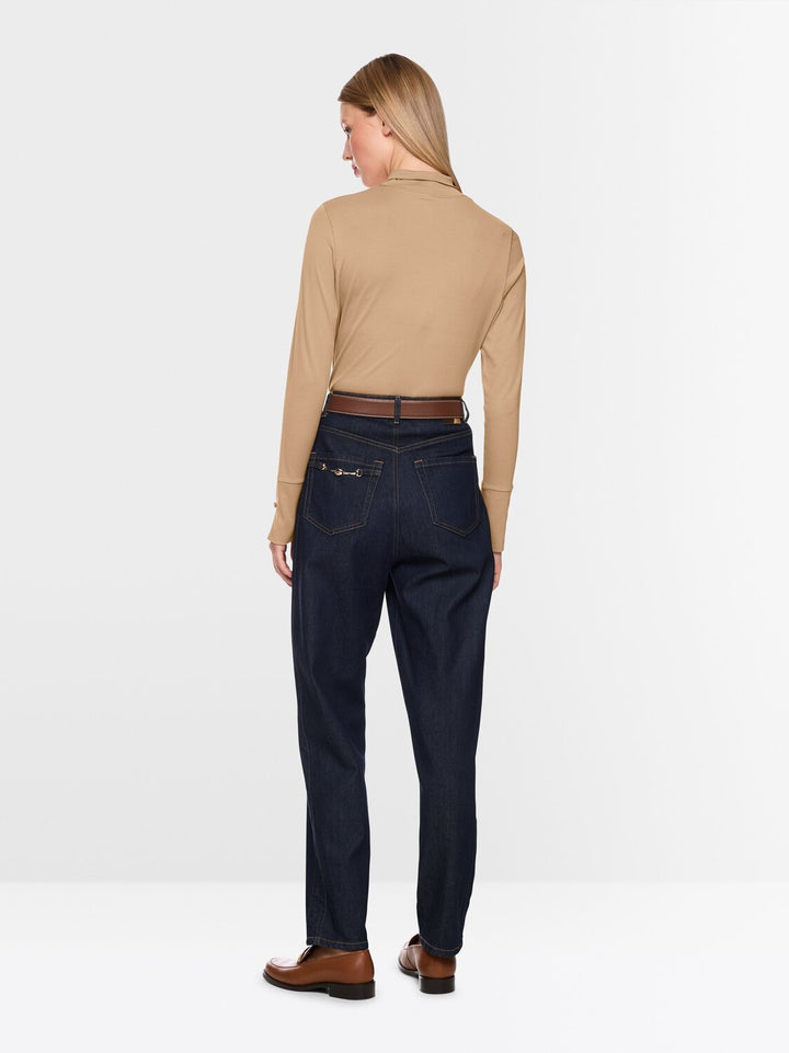 Marc Cain Basic Shirt met Opstaande Kraag – Bruin-95% katoen, 5% elastaan-DAMES TOPS & BLOUSES-Bruin