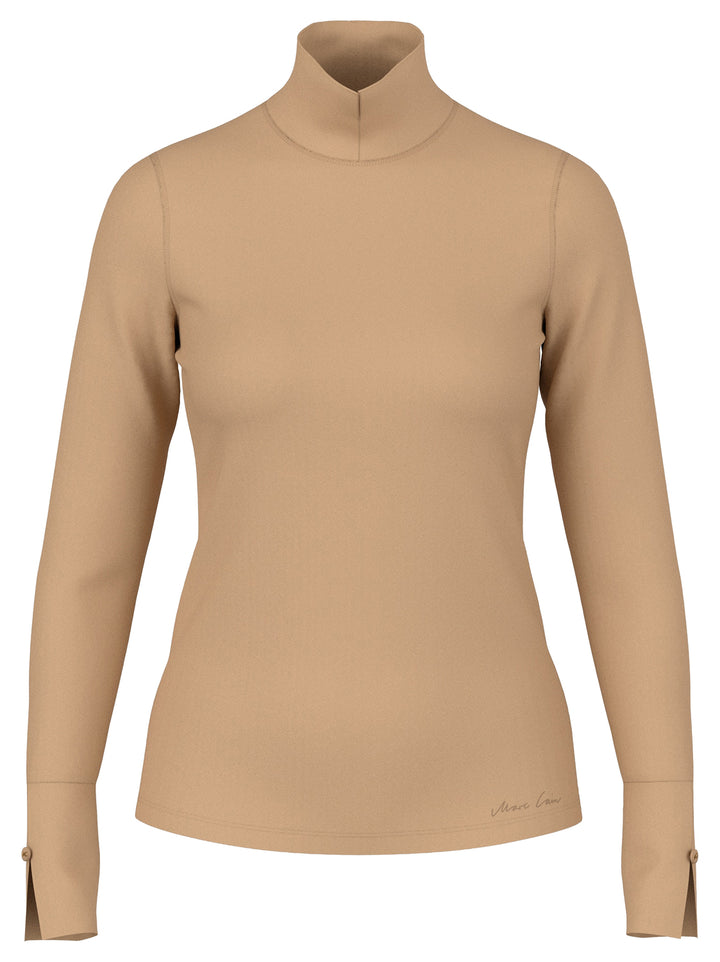 Marc Cain Basic Shirt met Opstaande Kraag – Bruin-95% katoen, 5% elastaan-DAMES TOPS & BLOUSES-Bruin