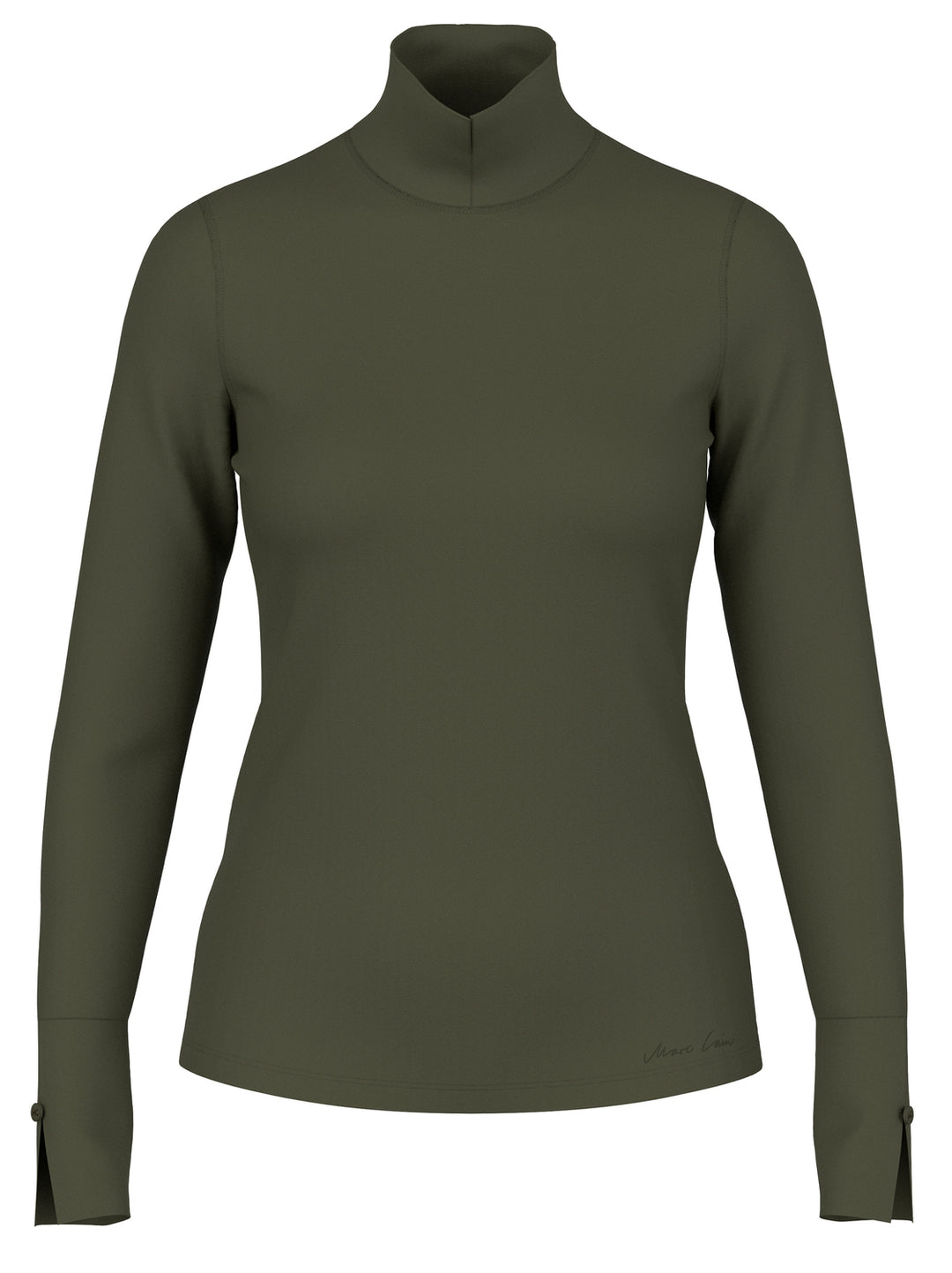 Marc Cain Basic Shirt met Opstaande Kraag – Groen-95% katoen, 5% elastaan-DAMES TOPS & BLOUSES-Groen