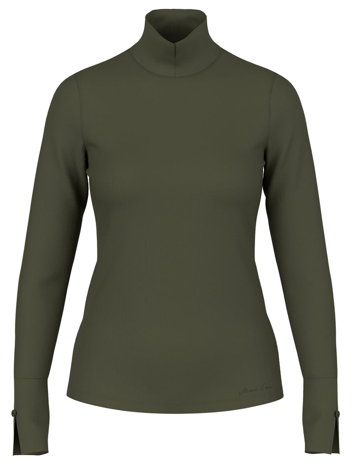Marc Cain Basic Shirt met Opstaande Kraag – Groen-95% katoen, 5% elastaan-DAMES TOPS & BLOUSES-Groen