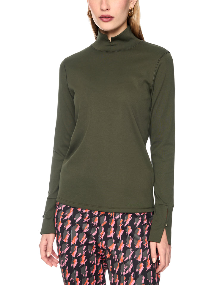 Marc Cain Basic Shirt met Opstaande Kraag – Groen-95% katoen, 5% elastaan-DAMES TOPS & BLOUSES-Groen