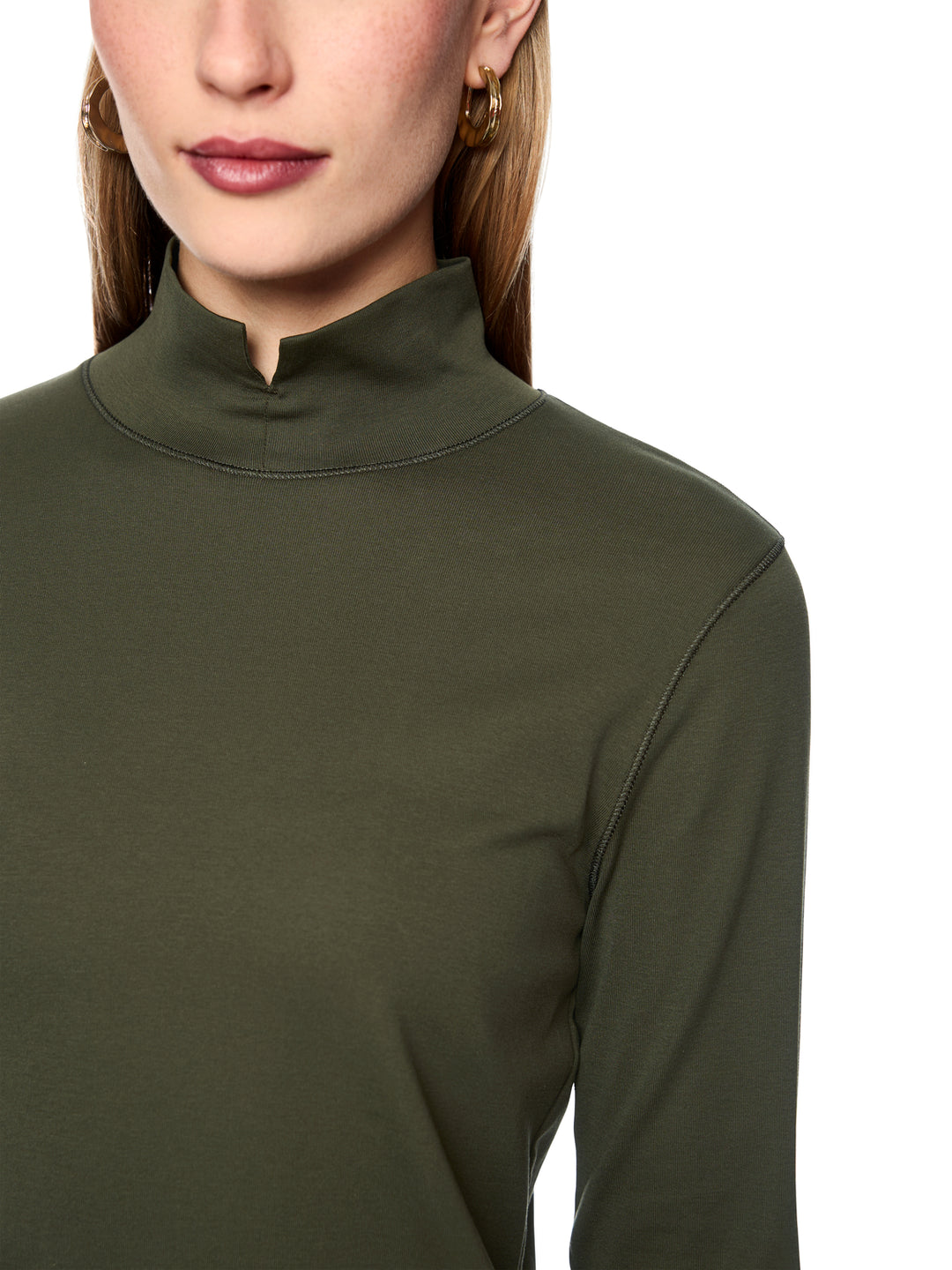 Marc Cain Basic Shirt met Opstaande Kraag – Groen-95% katoen, 5% elastaan-DAMES TOPS & BLOUSES-Groen