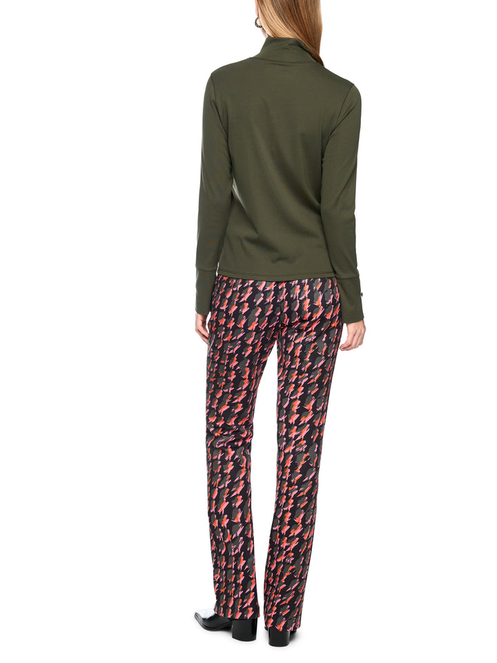 Marc Cain Basic Shirt met Opstaande Kraag – Groen-95% katoen, 5% elastaan-DAMES TOPS & BLOUSES-Groen
