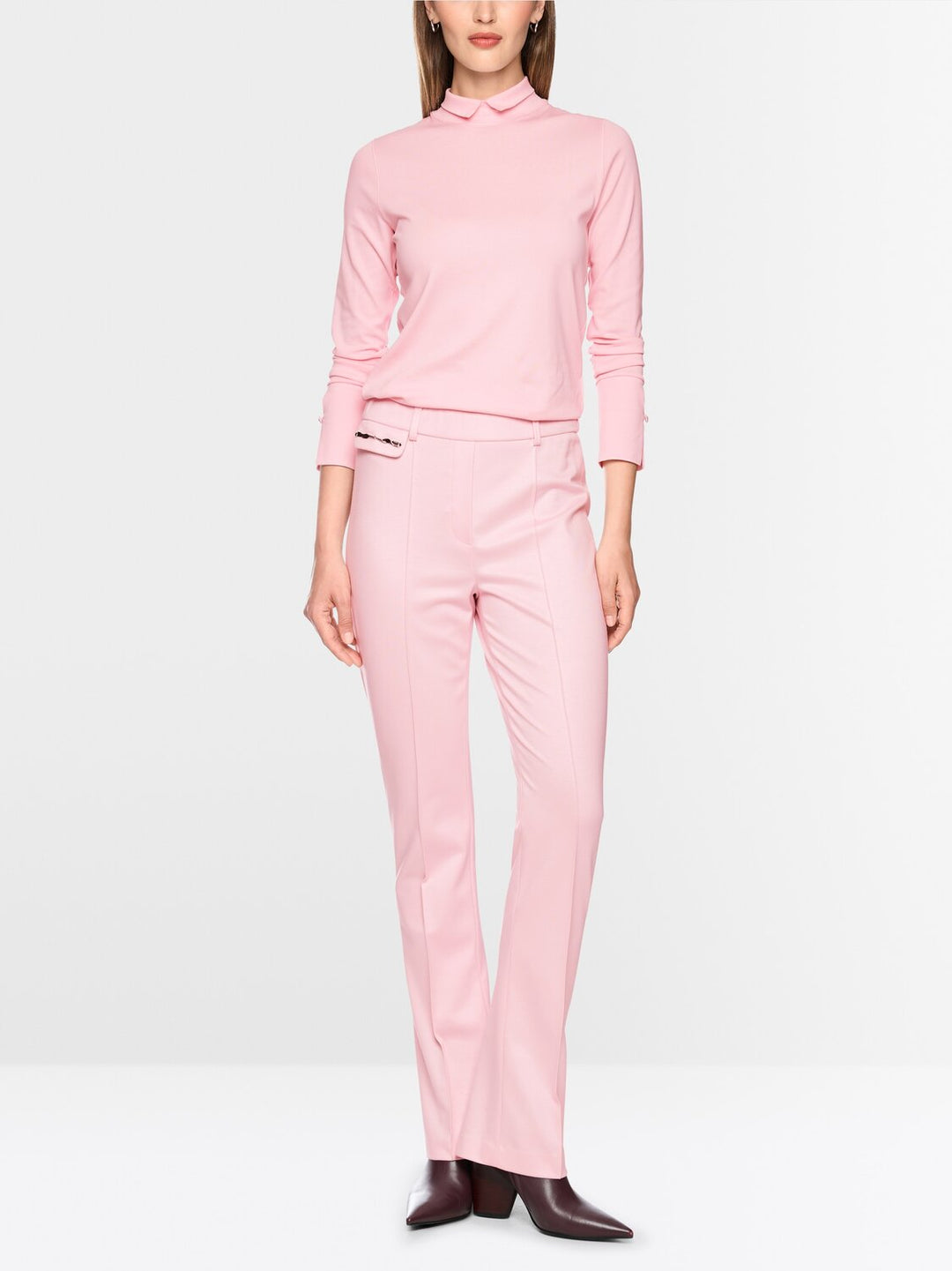 Marc Cain Basic Shirt met Opstaande Kraag – Roze-95% katoen, 5% elastaan-DAMES TOPS & BLOUSES-Roze