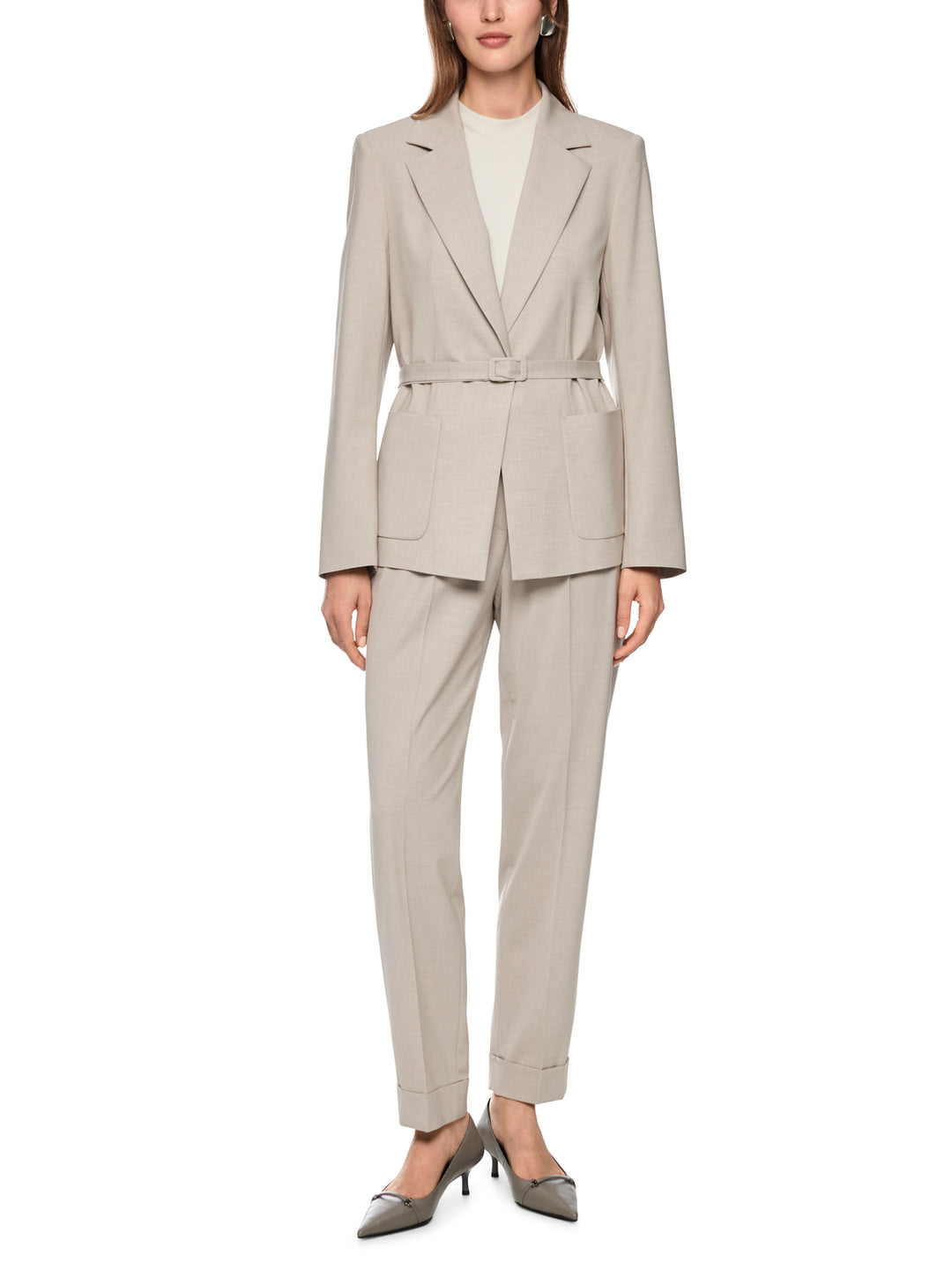 Marc Cain Blazer met Tailleaccent – Beige-48% viscose, 48% polyester, 4% elasthaan-DAMES BLAZERS & GILETS-Beige