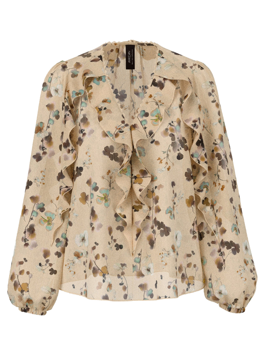 Marc Cain Bloemenblouse met volants – Room-100% polyester-DAMES TOPS & BLOUSES-Beige