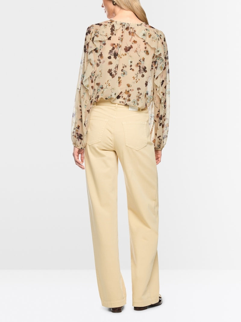 Marc Cain Bloemenblouse met volants – Room-100% polyester-DAMES TOPS & BLOUSES-Beige