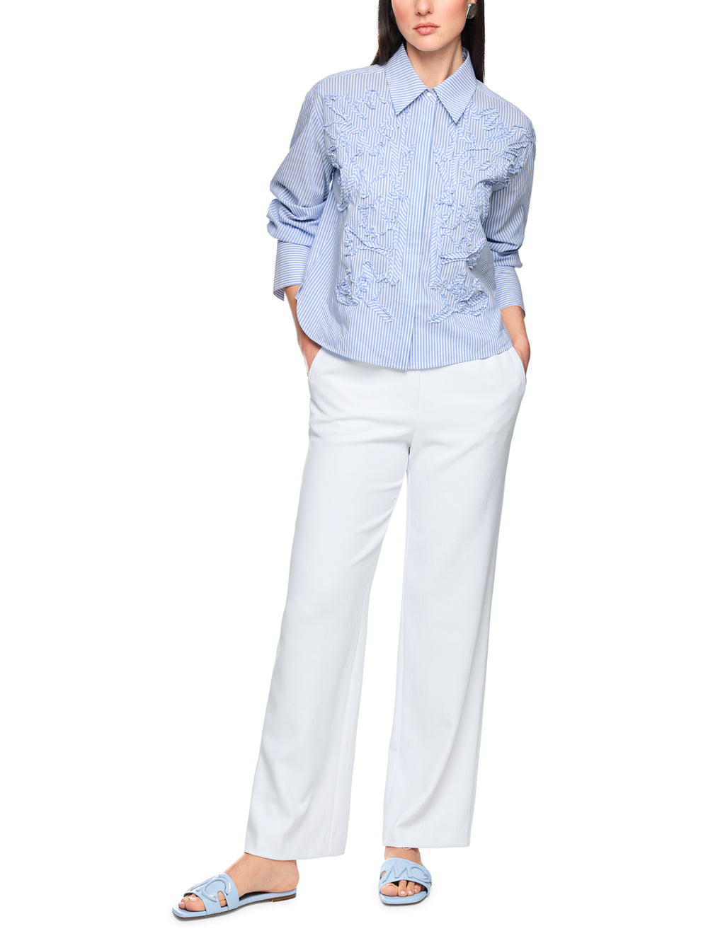 Marc Cain Blouse – Blauw-65% katoen, 32% polyester, 3% elastaan-DAMES TOPS & BLOUSES-Blauw